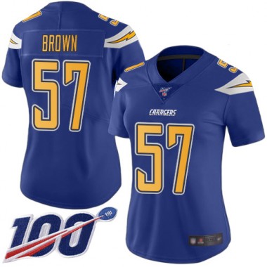Los Angeles Chargers NFL Football Jatavis Brown Electric Blue Jersey Women Limited #57 100th Season Rush Vapor Untouchable